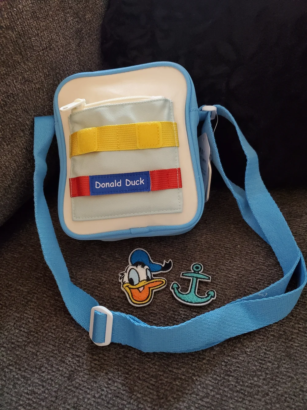 Disney Donald Duck Light Blue Crossbody Bag w/Velcro Patches